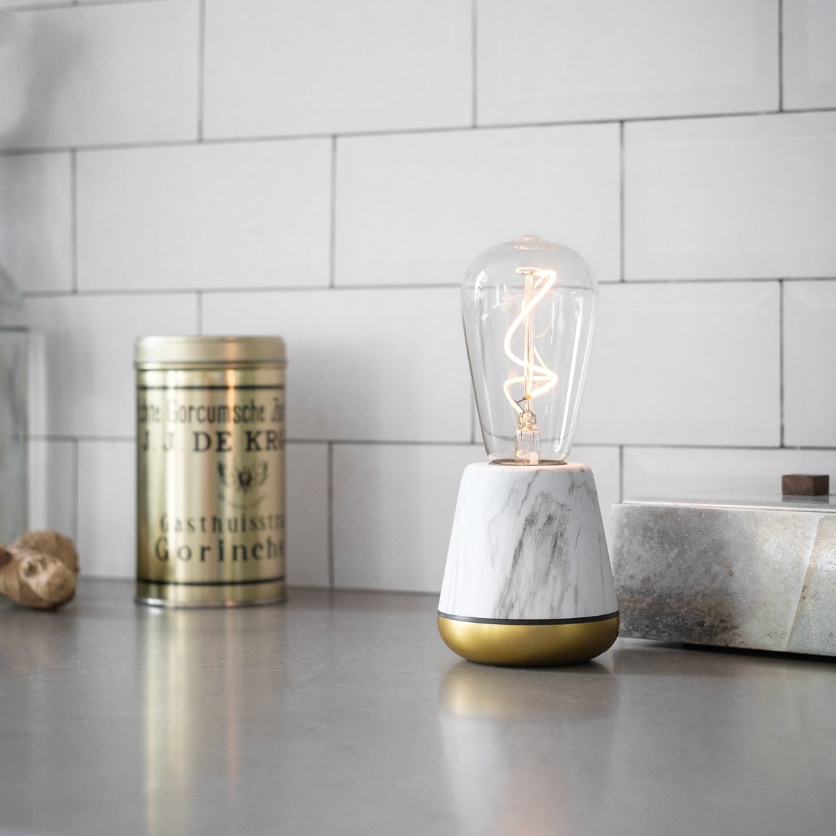 One White Marble Cordless Table Lamp | Humble - Wake Concept Store  