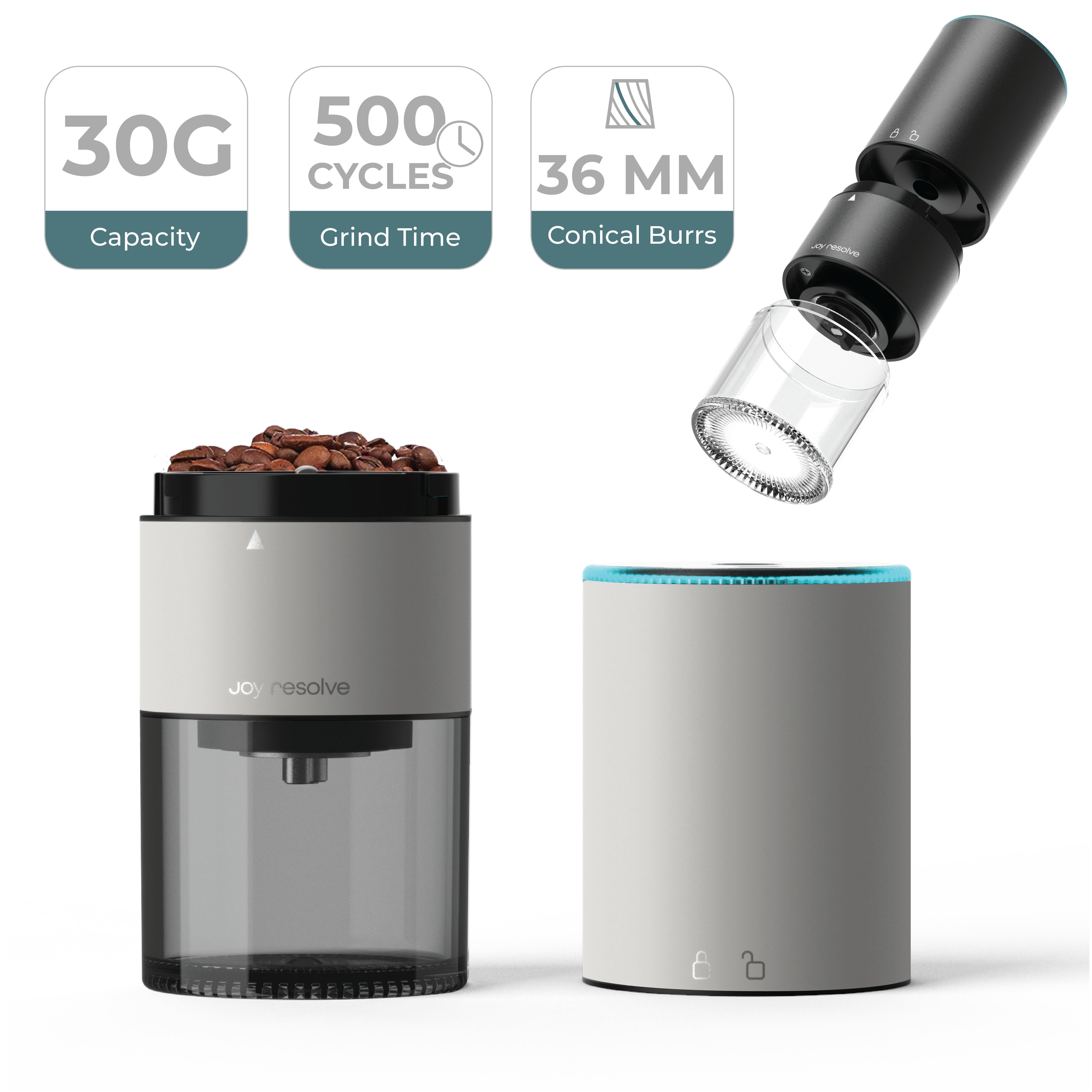 Groove Compact Coffee Bean Grinder, White