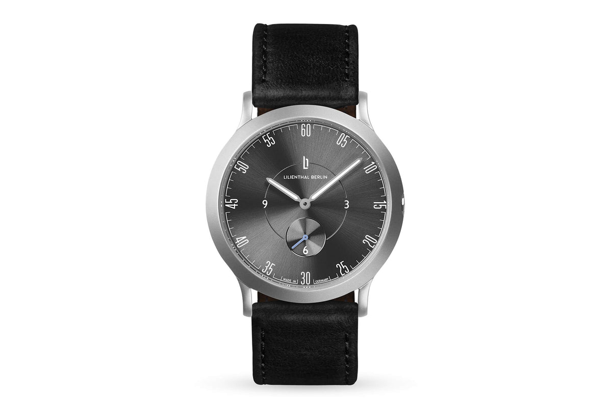 Lilienthal 1, All Silver Small/ Black Leather Strap
