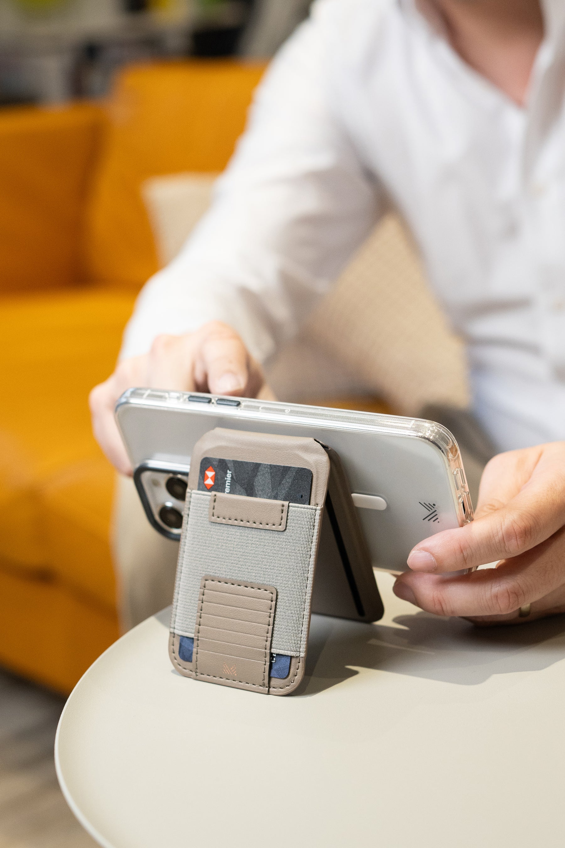 LUCID Refined Biodegradable Leather MagSafe Multipurpose Wallet Stand for iPhone, Elephant Grey