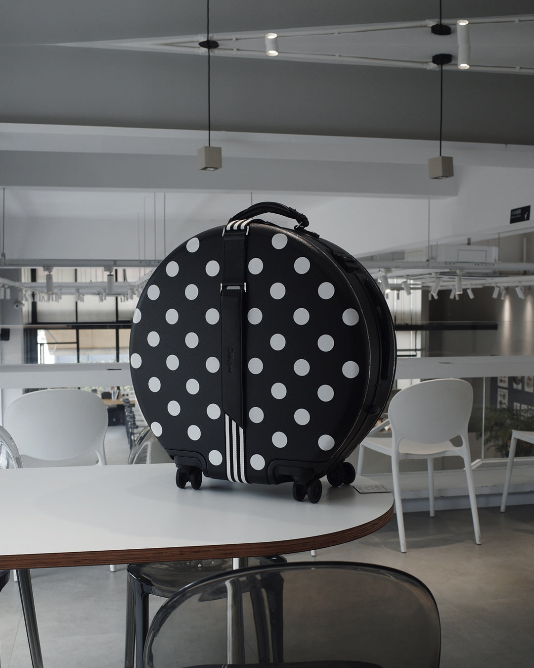 OOKONN Round 24" Check-in Luggage, Monogram Polka Dot