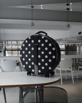 OOKONN Round 24" Check-in Luggage, Monogram Polka Dot
