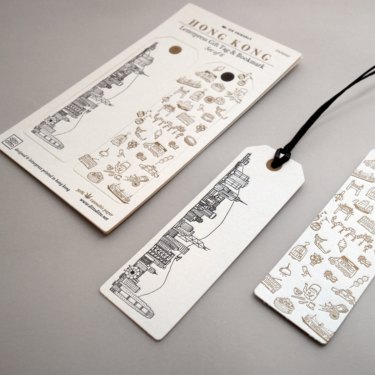 HK letterpress gift tag & bookmark (set of 6)