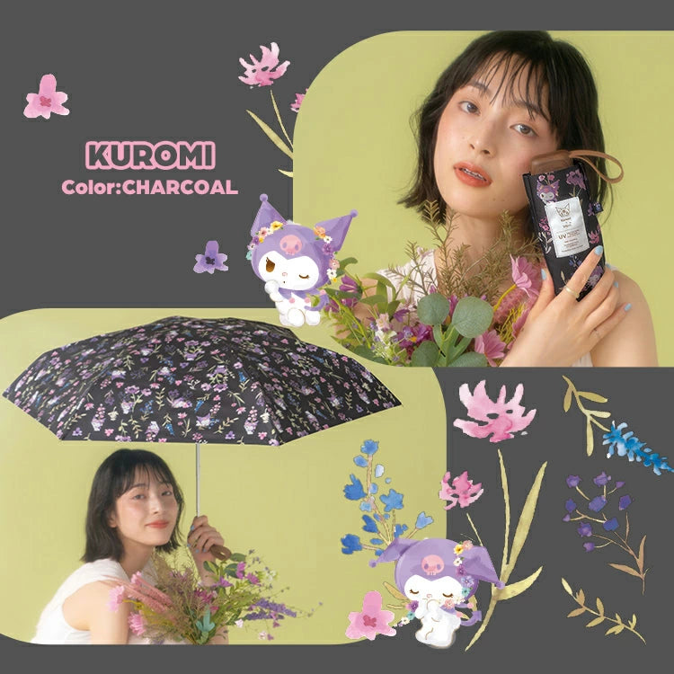 Sanrio Kuromi x Wpc. 100% UV Protection Parasol Mini Umbrella, Charcol