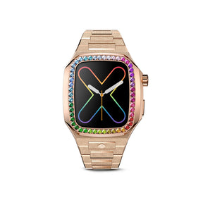 Apple Watch 9/8/7 Case EVF, Rainbow Frosted Rose Gold Steel