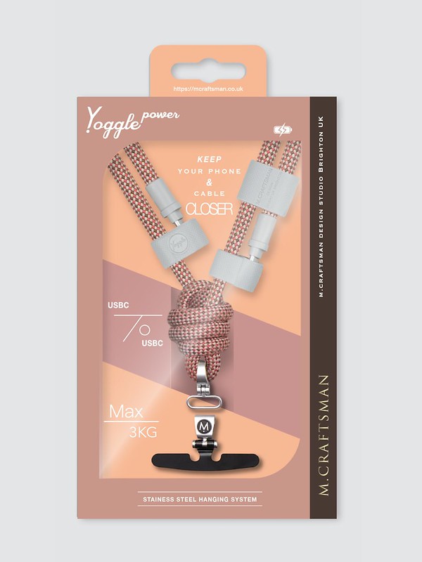 Yoggle Power Click Charging Cable & Crossbody Phone Strap, Dark Pink