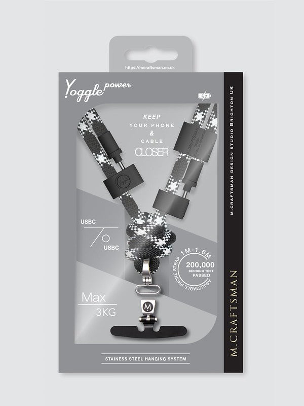 Yoggle Power Click Charging Cable & Crossbody Phone Strap, Black & White