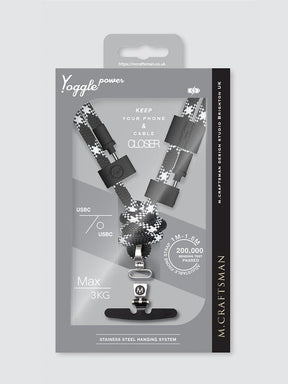 Yoggle Power Click Charging Cable & Crossbody Phone Strap, Black & White