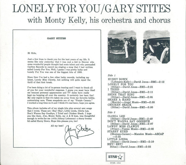 Gary Stites : Lonely For You (LP, Album)
