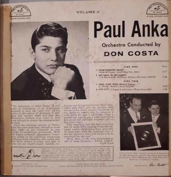 Paul Anka : Volume 2 (7", EP)