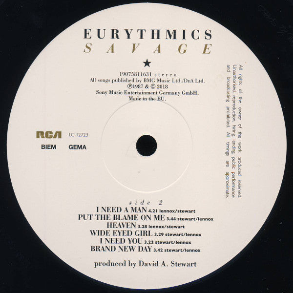 Eurythmics : Savage (LP, Album, RE, RM, 180)