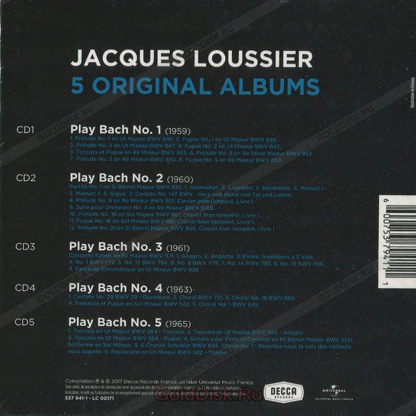 Jacques Loussier : Play Bach 5 Original Albums (CD, Album, RE + CD, Album, RE + CD, Album, RE + CD)