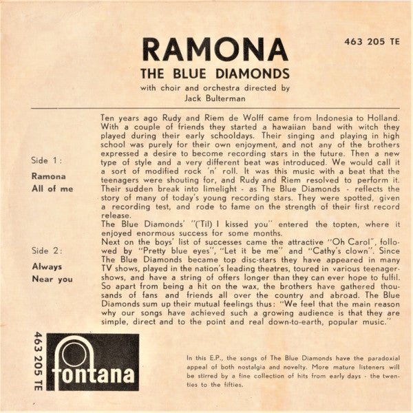 The Blue Diamonds : Ramona (7", EP)