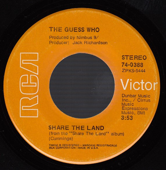 The Guess Who : Share The Land / Bus Rider (7", Single, Ind)