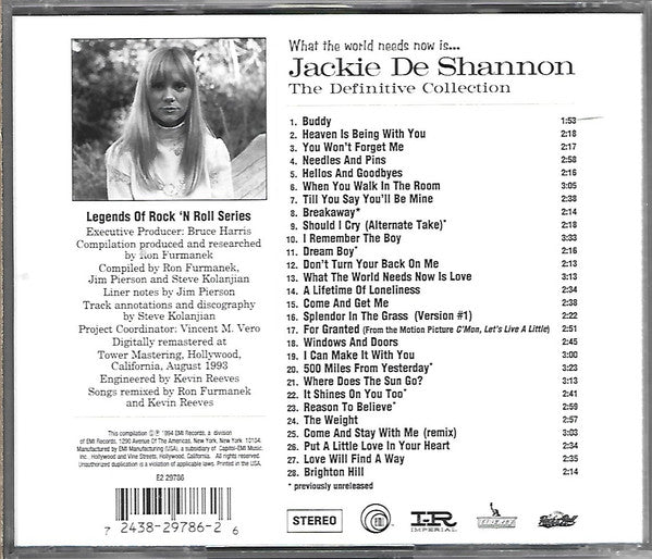 Jackie DeShannon : What The World Needs Now Is . . . Jackie De Shannon, The Definitive Collection (CD, Comp, RM)