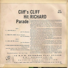 Cliff Richard : Cliff's Hit Parade (7", EP, Mono)