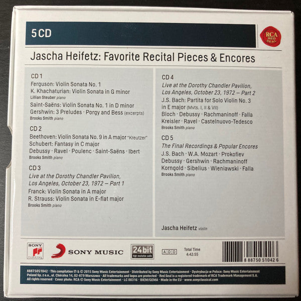 Jascha Heifetz : Favorite Recital Pieces & Encores (5xCD + Box)