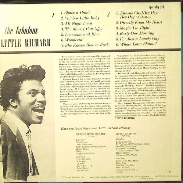 Little Richard : The Fabulous Little Richard (LP, Album, RE)