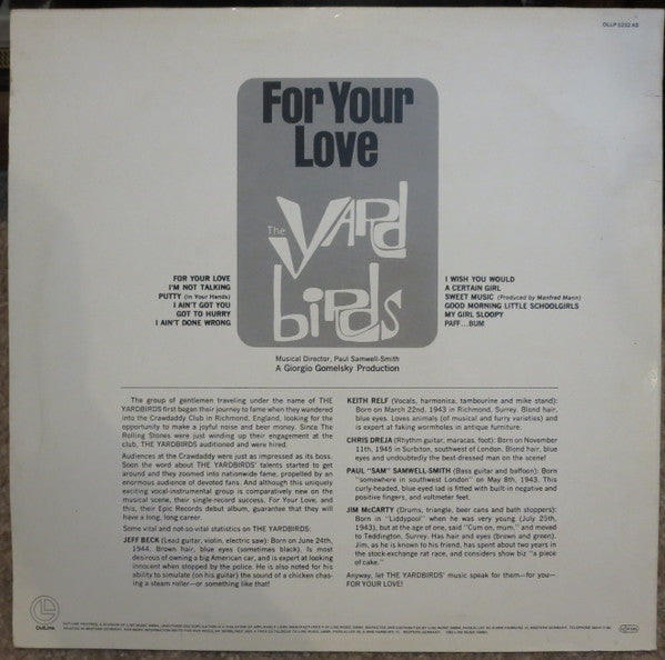 The Yardbirds : For Your Love (LP, Album, RE)
