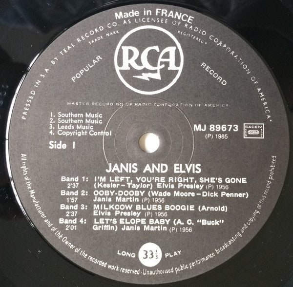 Janis Martin (2) And Elvis Presley : Janis And Elvis (10", Comp, RE)
