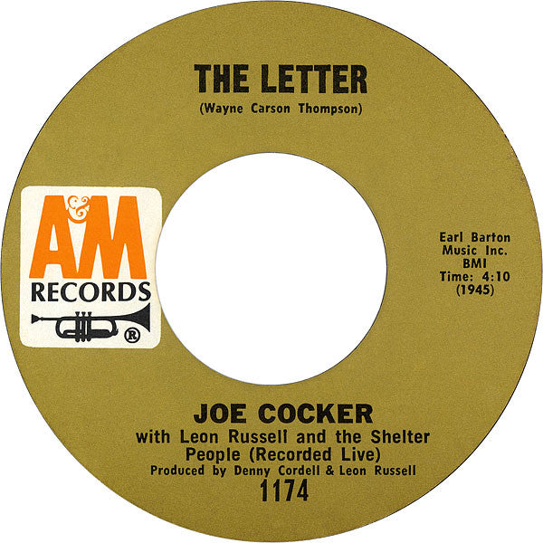 Joe Cocker With Leon Russell And The Shelter People : The Letter / Space Captain (7", Single, Pit)