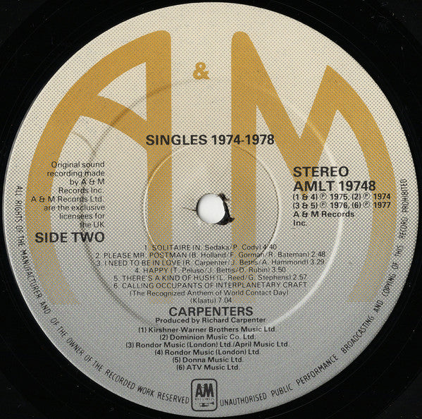Carpenters : The Singles 1974-1978 (LP, Comp, Emb)