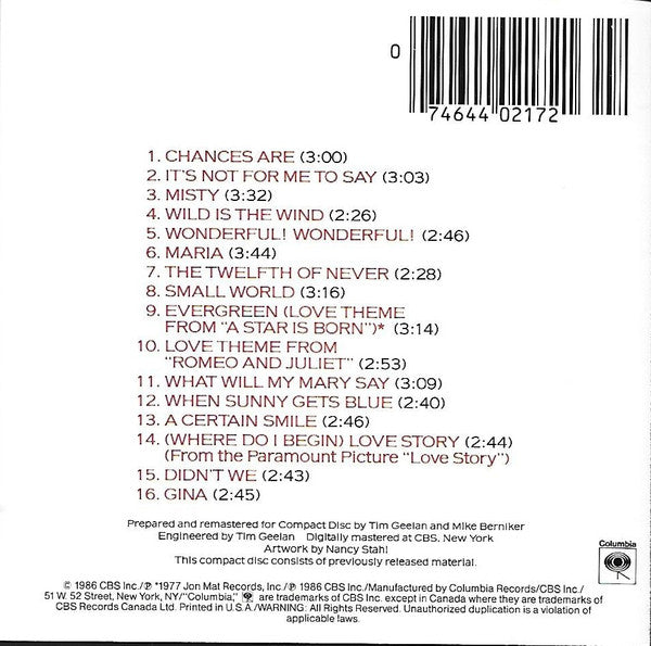 Johnny Mathis : 16 Most Requested Songs (CD, Comp, RM)