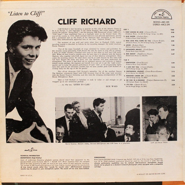 Cliff Richard : Listen To Cliff! (LP, Album, Mono)