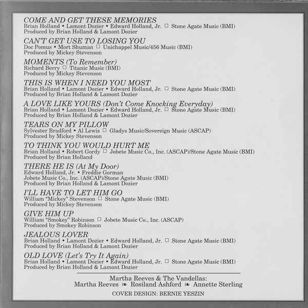 Martha Reeves & The Vandellas : Come And Get These Memories (CD, Mono, RE, RM)