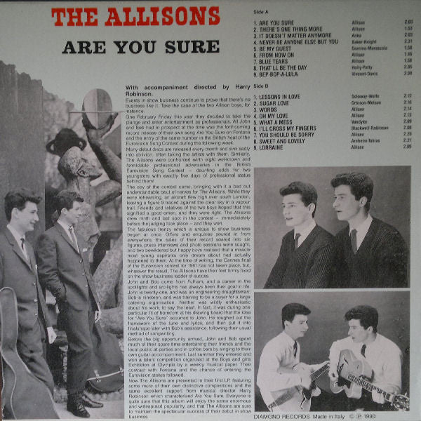 The Allisons : Are You Sure (LP, Comp)