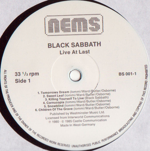 Black Sabbath : Live At Last (LP, Album, RE)