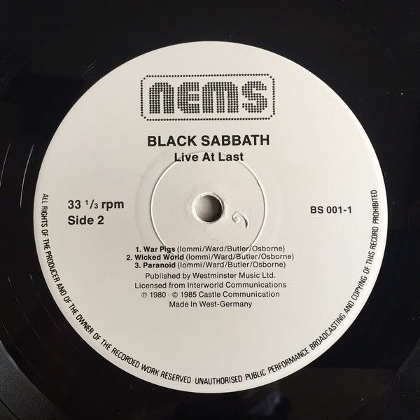 Black Sabbath : Live At Last (LP, Album, RE)