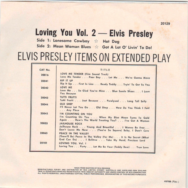 Elvis Presley With The Jordanaires : Loving You Vol. 2 (7", EP)