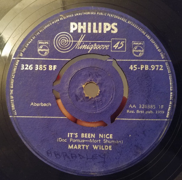 Marty Wilde : It's Been Nice (7", Single, 3 P)