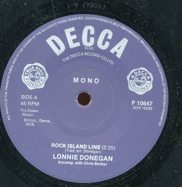 Lonnie Donegan Accomp. With Chris Barber : Rock Island Line (7", Mono, RE)