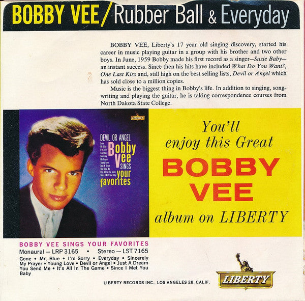 Bobby Vee : Rubber Ball / Everyday (7", Single, Styrene, Mon)