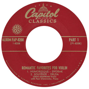 Louis Kaufman With Paul Ulanowsky : Romantic Favorites For Violin (7", EP, Mono)