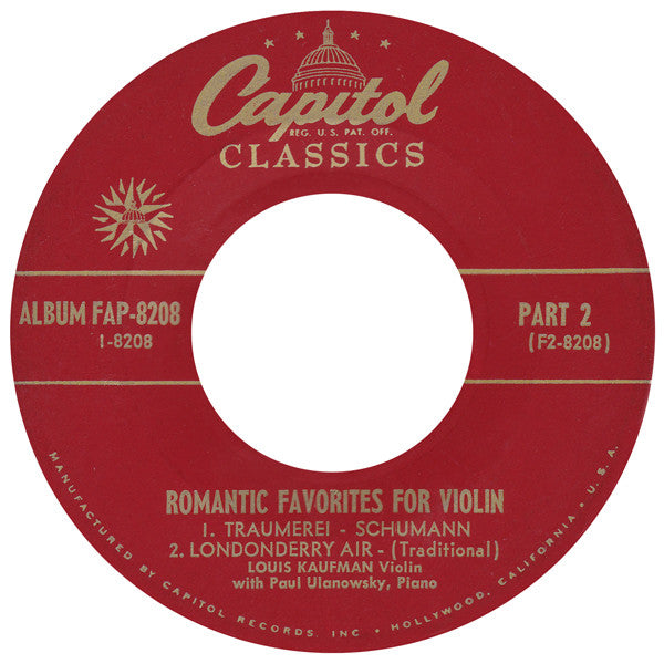 Louis Kaufman With Paul Ulanowsky : Romantic Favorites For Violin (7", EP, Mono)