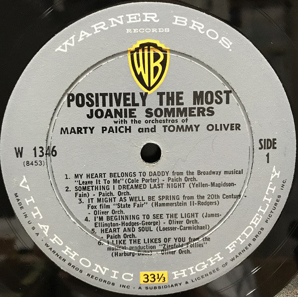 Joanie Sommers : Positively The Most (LP, Album, Mono)