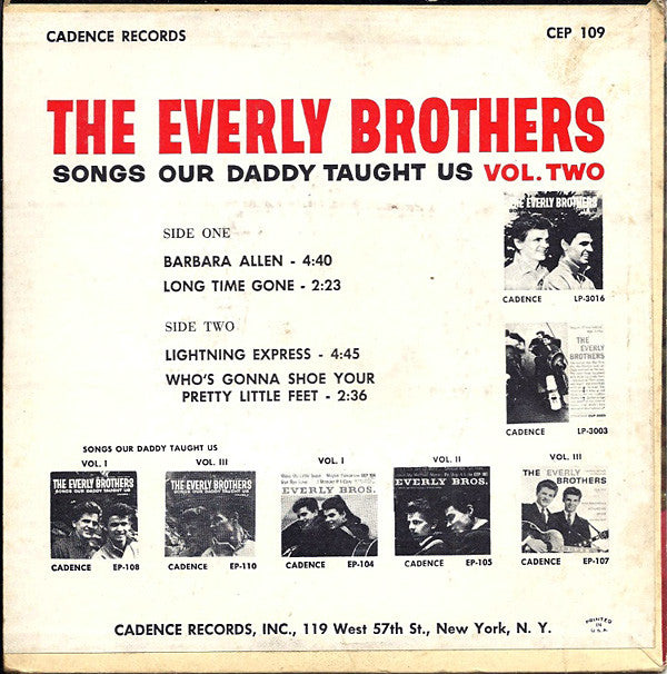 Everly Brothers : Songs Our Daddy Taught Us: Vol. II (7", EP, Roc)