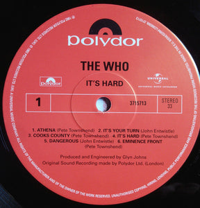 The Who : It's Hard (LP, Album, RE, RM, RP, 180)