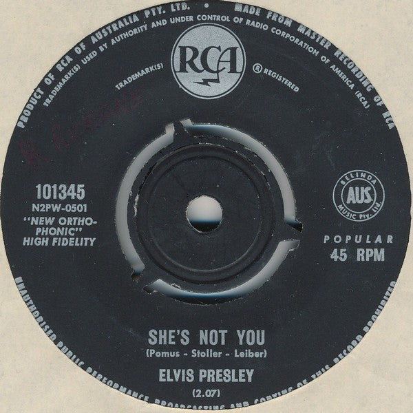 Elvis Presley : She's Not You / Just Tell Her Jim Said Hello (7", Single)