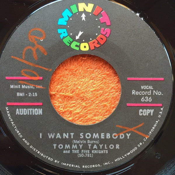 Tommy Taylor (5) And The Five Knights : I Want Somebody / Polly Want A Cracker (7", Single, Promo)