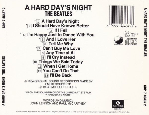 The Beatles : A Hard Day's Night (CD, Album, RE, DAD)