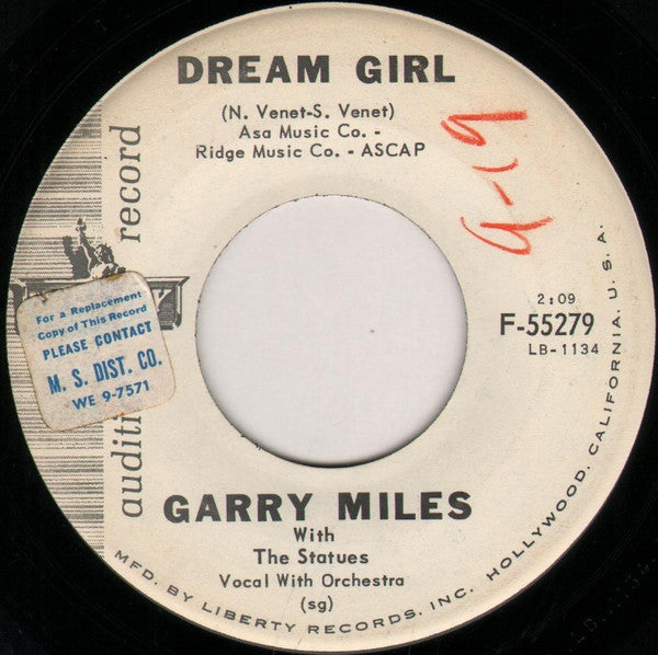 Garry Miles With The Statues : Dream Girl (7", Promo)