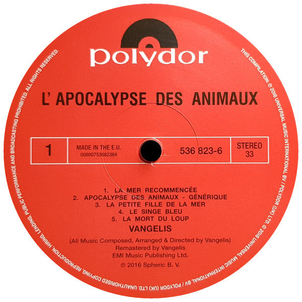 Vangelis : L'Apocalypse Des Animaux (LP, Album, RE, RM, 180)