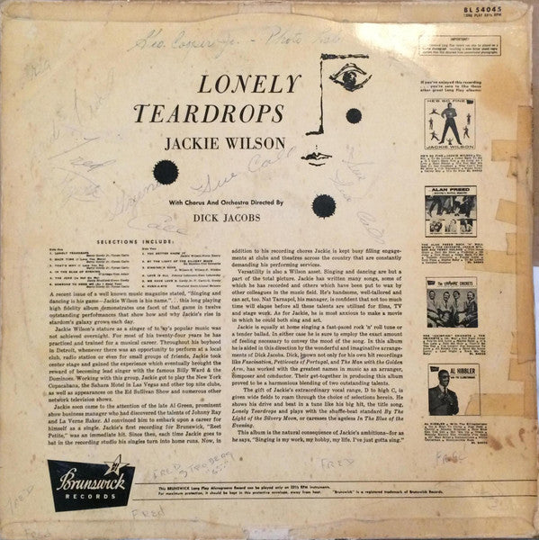 Jackie Wilson : Lonely Teardrops (LP, Album, Mono)