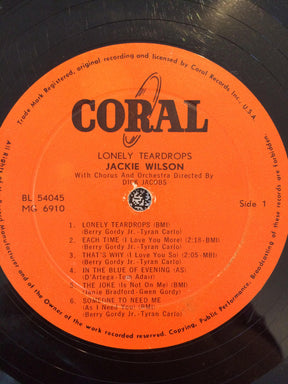 Jackie Wilson : Lonely Teardrops (LP, Album, Mono)