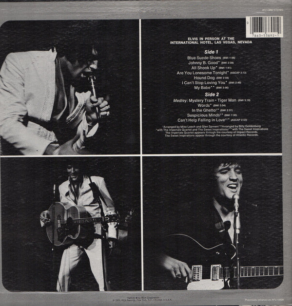 Elvis Presley : Elvis In Person At The International Hotel Las Vegas, Nevada (LP, Album, RE, Ind)