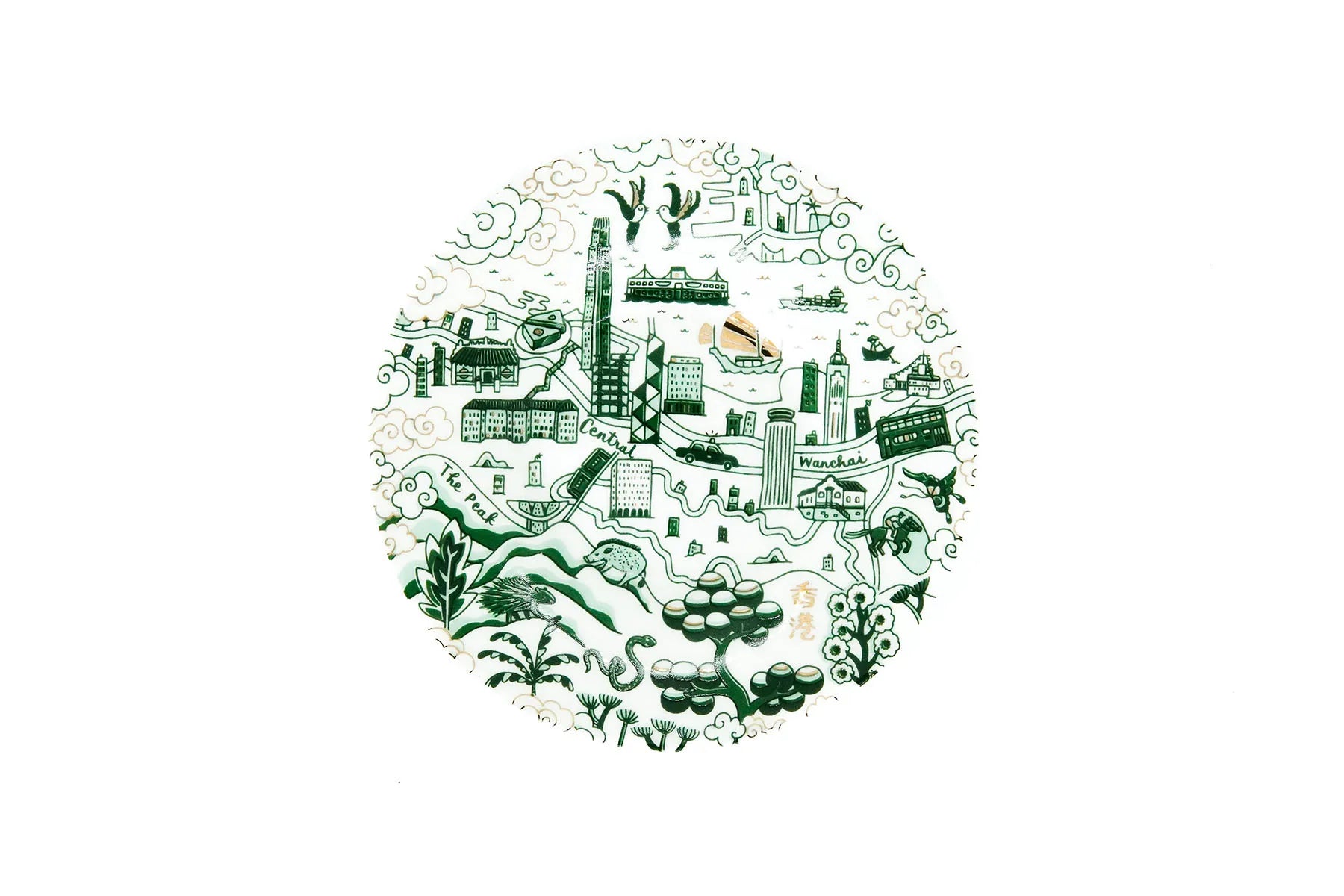 Hong Kong & Kowloon Willow Espresso Cups & Saucers - Set Of 2, Green and Gold by Faux | Young Soy - Wake Concept Store  